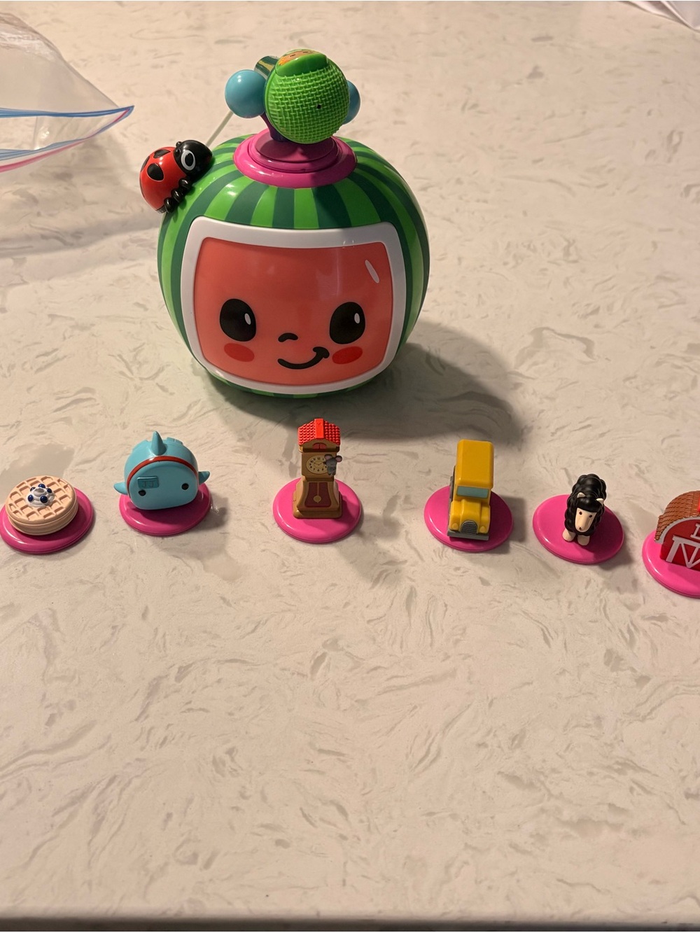 Green Striped Collectible Playset with Pink Bases - Cute Character Toy